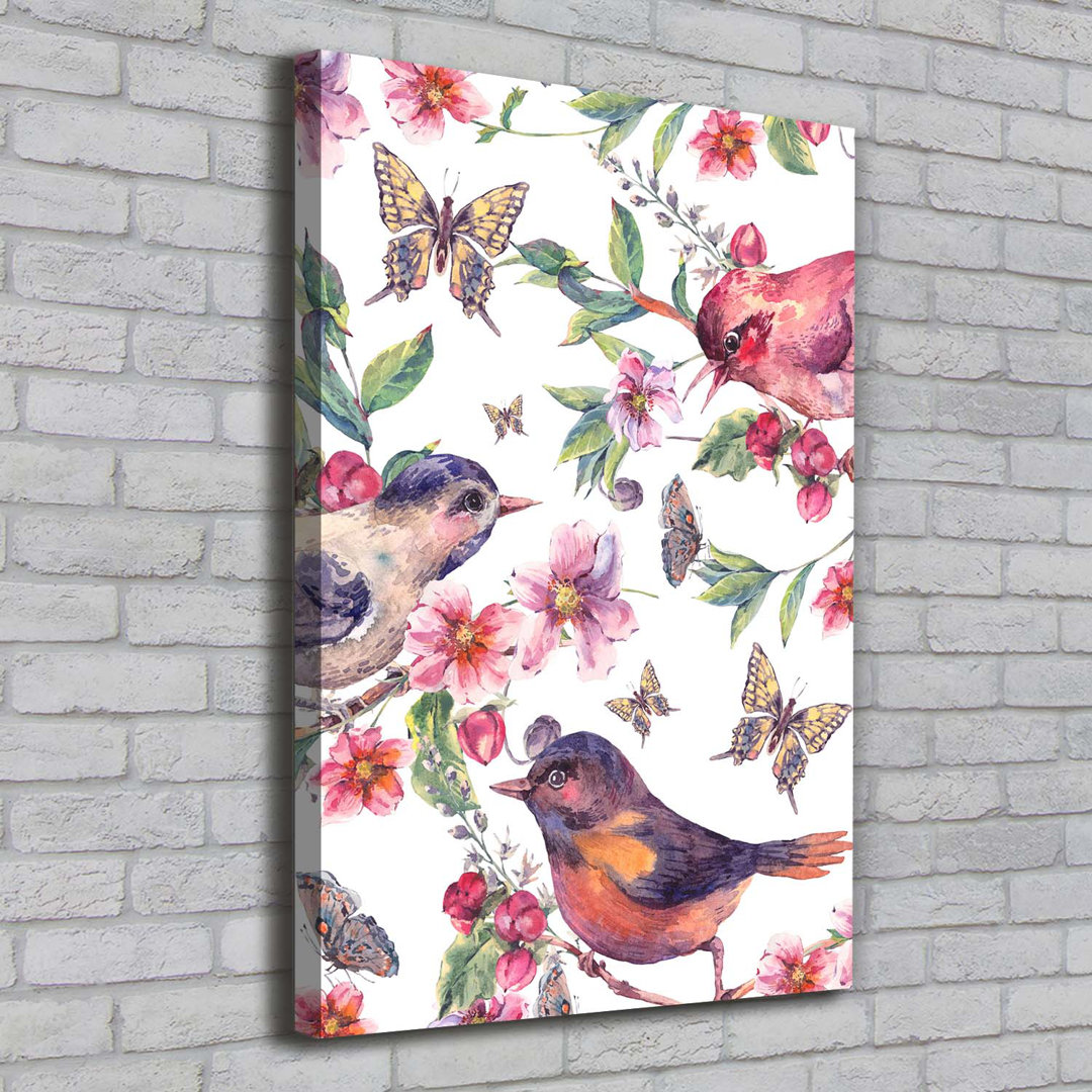 Vögel Schmetterlinge Blumen - Kunstdrucke auf Leinwand