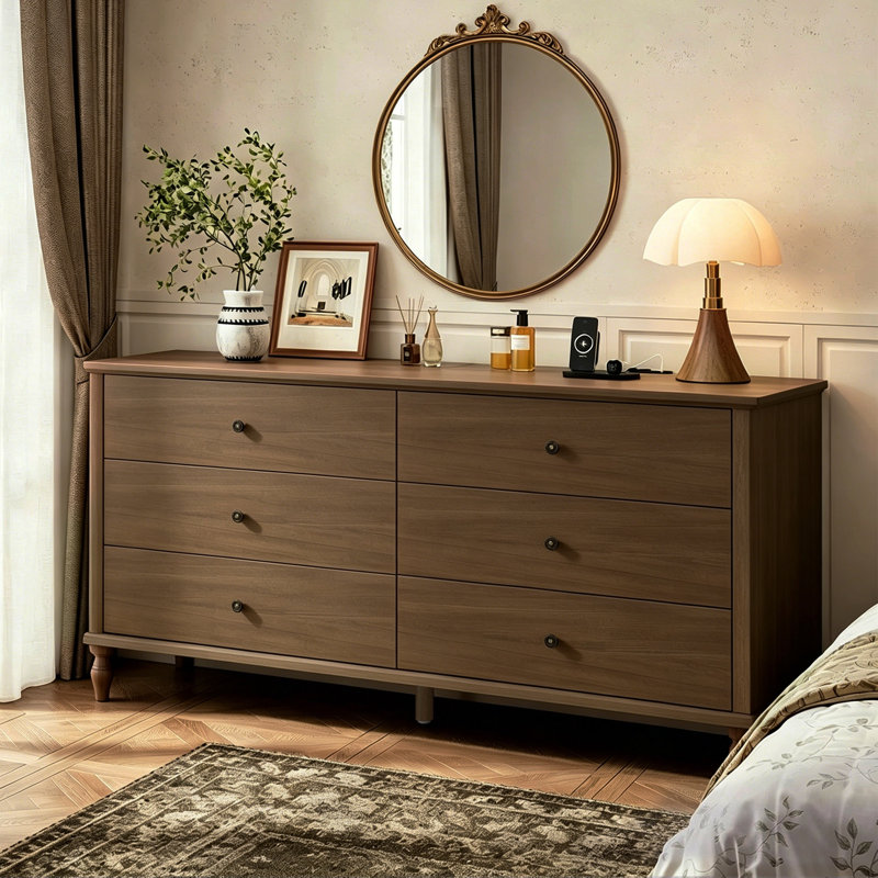 Commode double 6 tiroirs en bois, Brun foncé