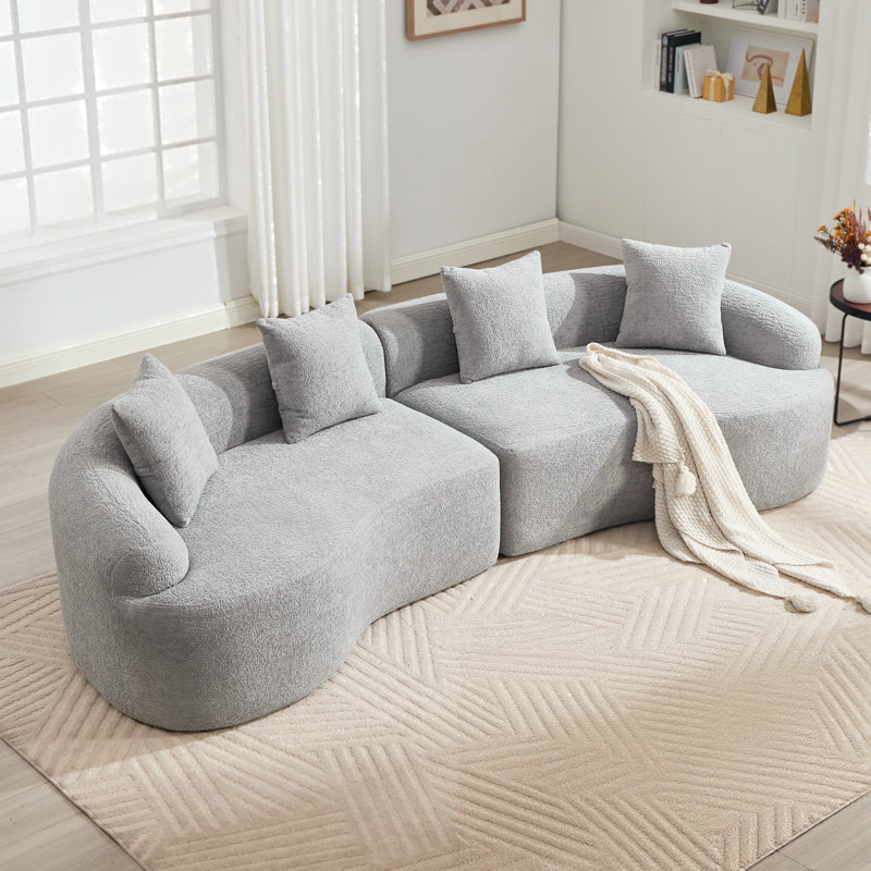 Canapé modulaire courbé 4 places avec méridienne et coussins décoratifs 4 places, Gray