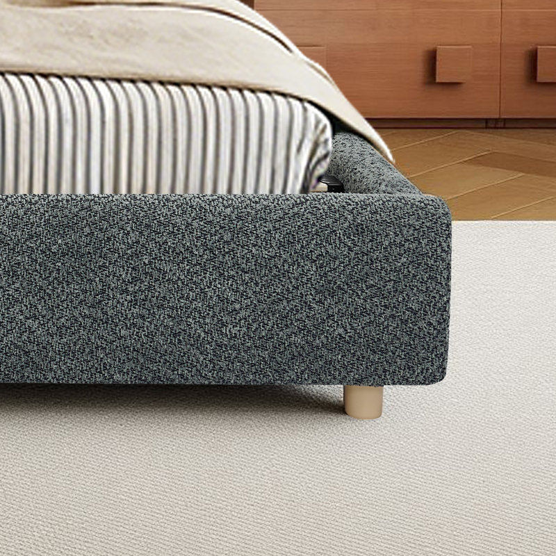 Très grand lit plateforme tapissier avec tête de lit et tiroirs sur roulettes, Gris foncé, Très grand lit