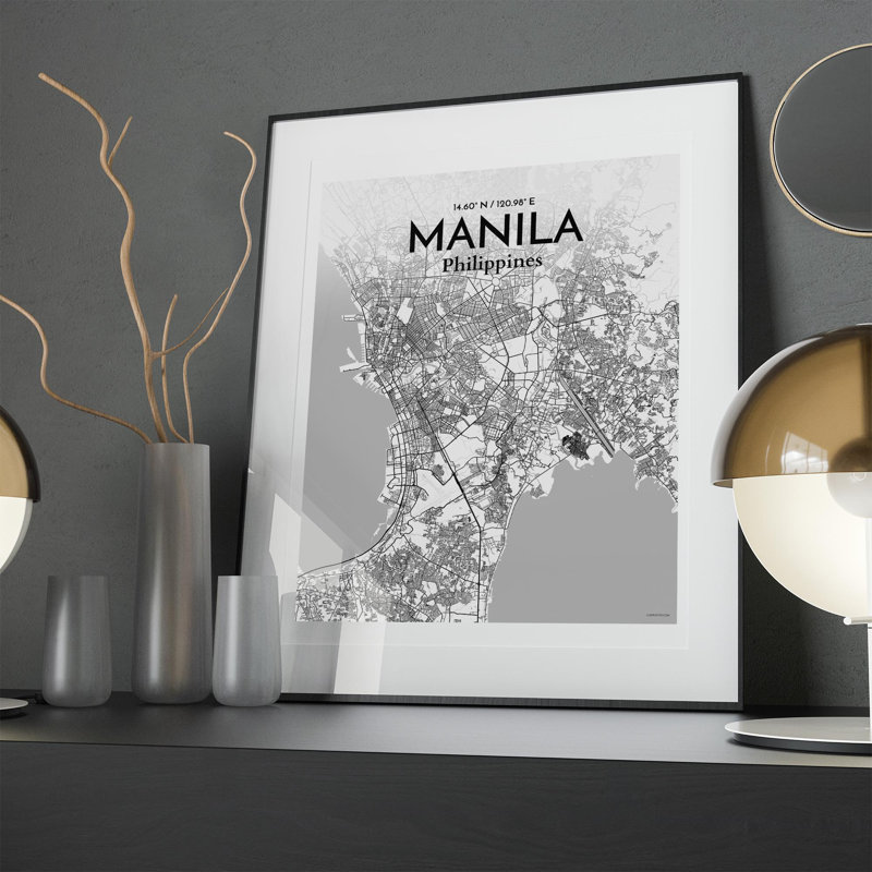 Manille, carte de la ville, impression, Gris / blanc, H 20 po x l 16 po
