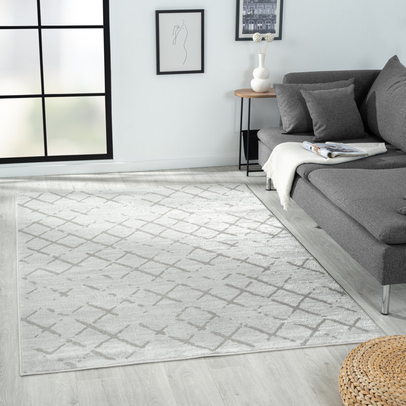 Hamdaan Geometric Performance Cream/Gray Area Rug, Rectangle 7'9" x 9'9"