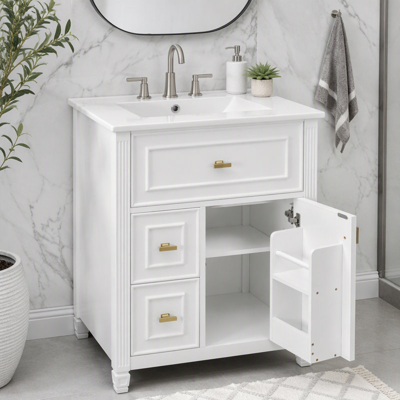 Meuble-lavabo 24 po avec lavabo et rangement intelligent, Blanc, 24