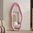 Full Length Mirror 63"X24", Irregular Wavy Mirror, Arched Floor Mirror, Wall Mirror Standing Hanging Or Leaning Against Wall For Bedroom, Flannel Wrapped Wooden Frame Mirror-1947923445