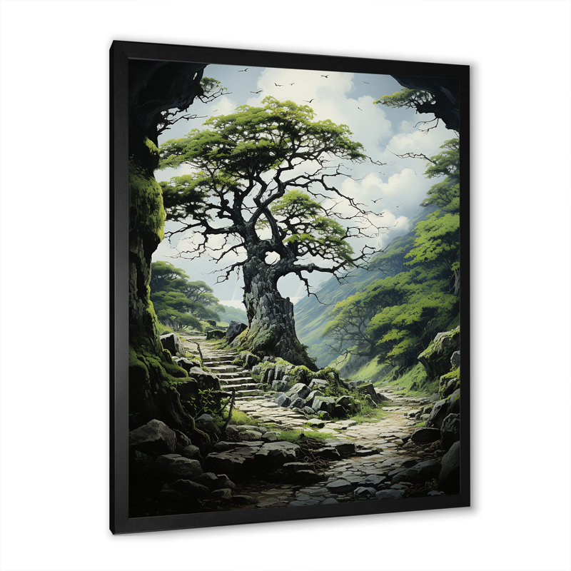 Arbre vert harmonie monochrome - impressions murales florales et botaniques, Cadre photo noir, L 12 po x H 20 po