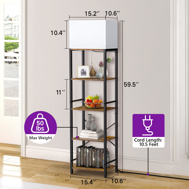 Bugarin 59" Bookcases with LED Light and Remote Control, 3 Color Temperature Column Floor Lamp