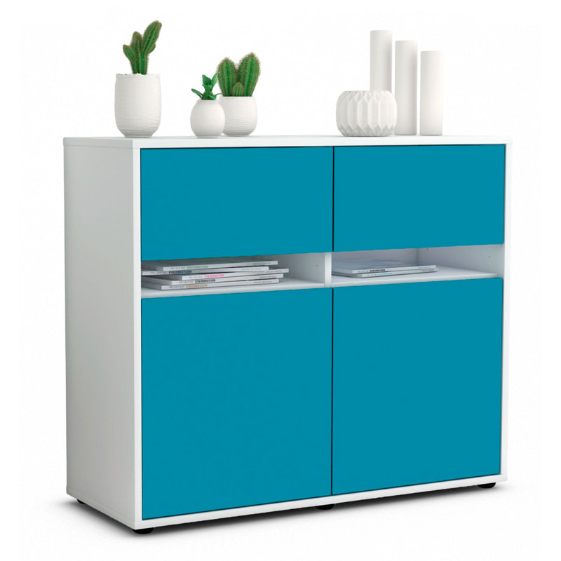 Racine 92cm Sideboard, White/Turquoise