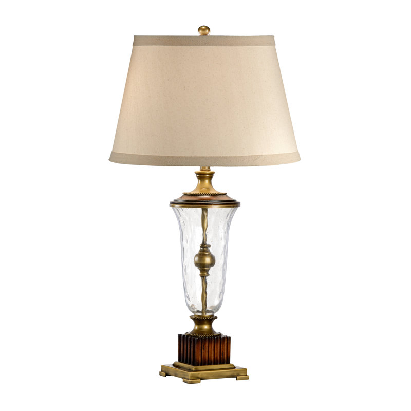 Table Lamp, Antique Brass/Brown/Clear, Tan