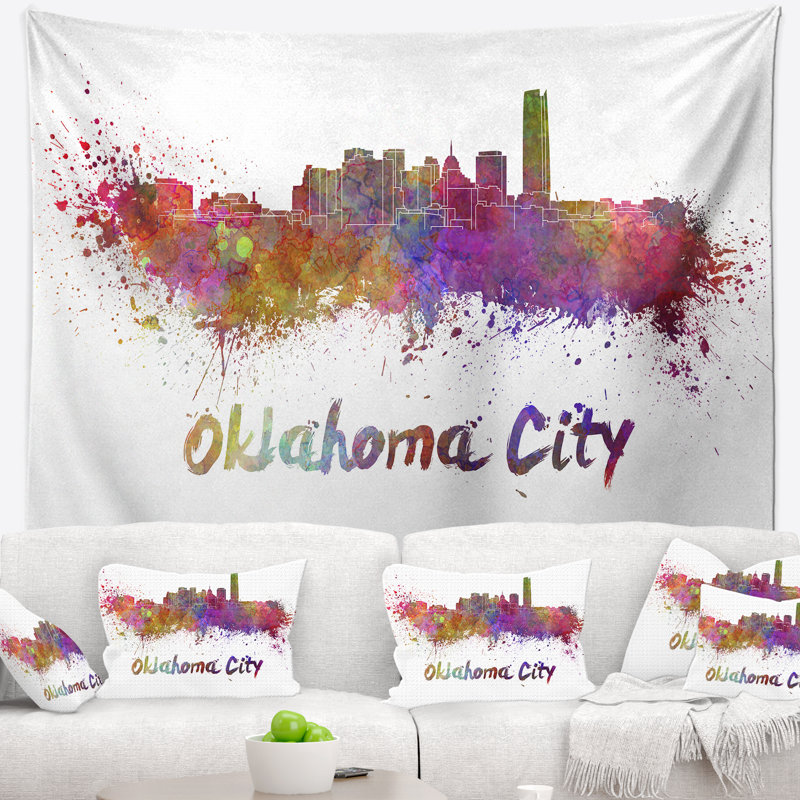 Tapisserie de l'oklahoma skyline Cityscape, H 32 po x l 39 po