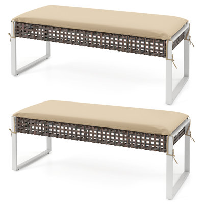 43 Inch Patio Rectangle Ottoman Pack of 2 w/ Metal Legs & Seat Cushion