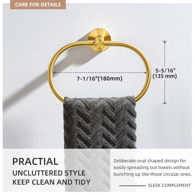 Bathroom Towel Ring Wall Mounted, Brushed Gold