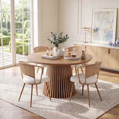 Ensemble de table de salle à manger 5 pièces avec chaises rembourrées en rotin