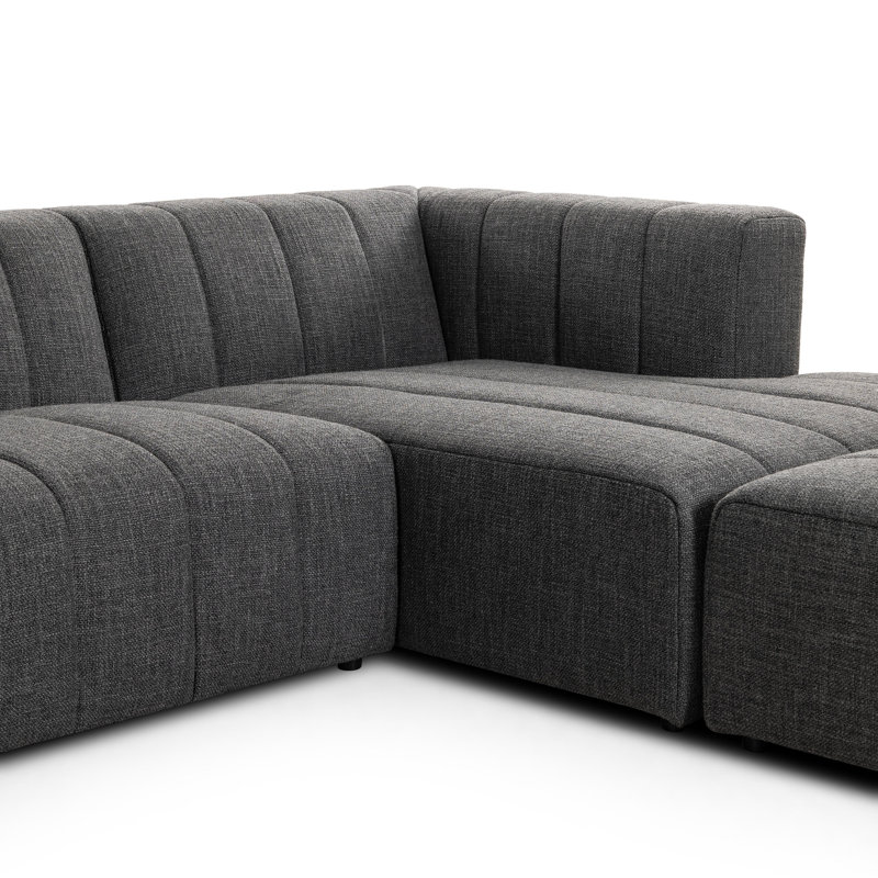 Langham Chaise Sectional, Right Hand Facing, Saxon Charcoal Polyester Blend