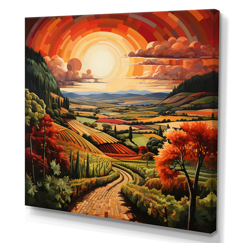 «Orange Green Vineyard Rows Of Ruby II», reproduction sur toile, H 36 po x l 36 po x P 1,5 po, Toile tendue