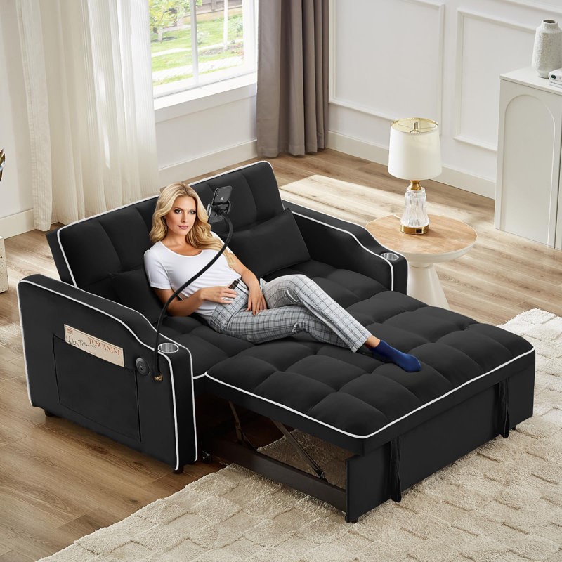 Canapé futon convertible 3-en-1 en velours, Noir
