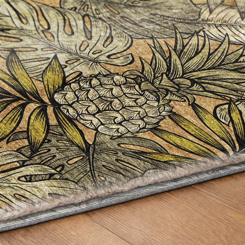 Premium Machine Washable Dream Shag ADS206 Leaves and Pineapples Rug, 9' x 12'