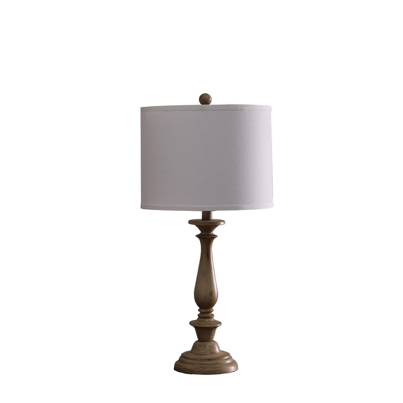 Lampe de table traditionnelle avec interrupteur à 3 voies et abat-jour tambour en coton / lin Zeymar