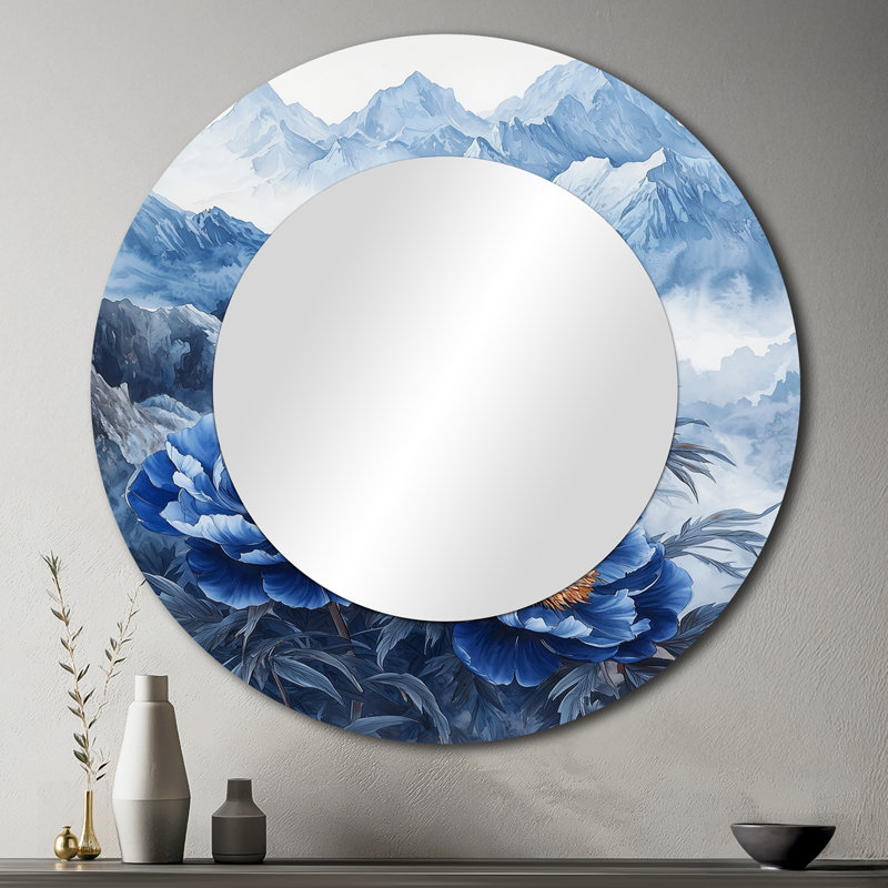 Peonies In The Distant Mountains I - Floral Wall Mirror Art - Printed On Metal, 36" x 36"