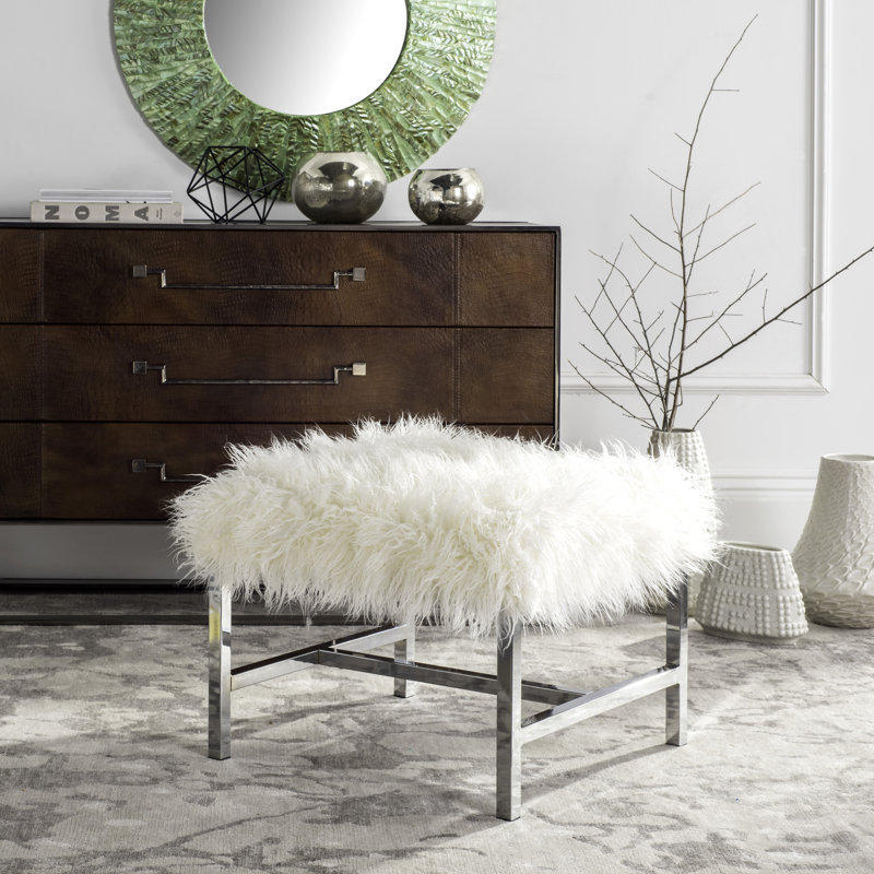 Cristian Faux Sheepskin Square Bench, White