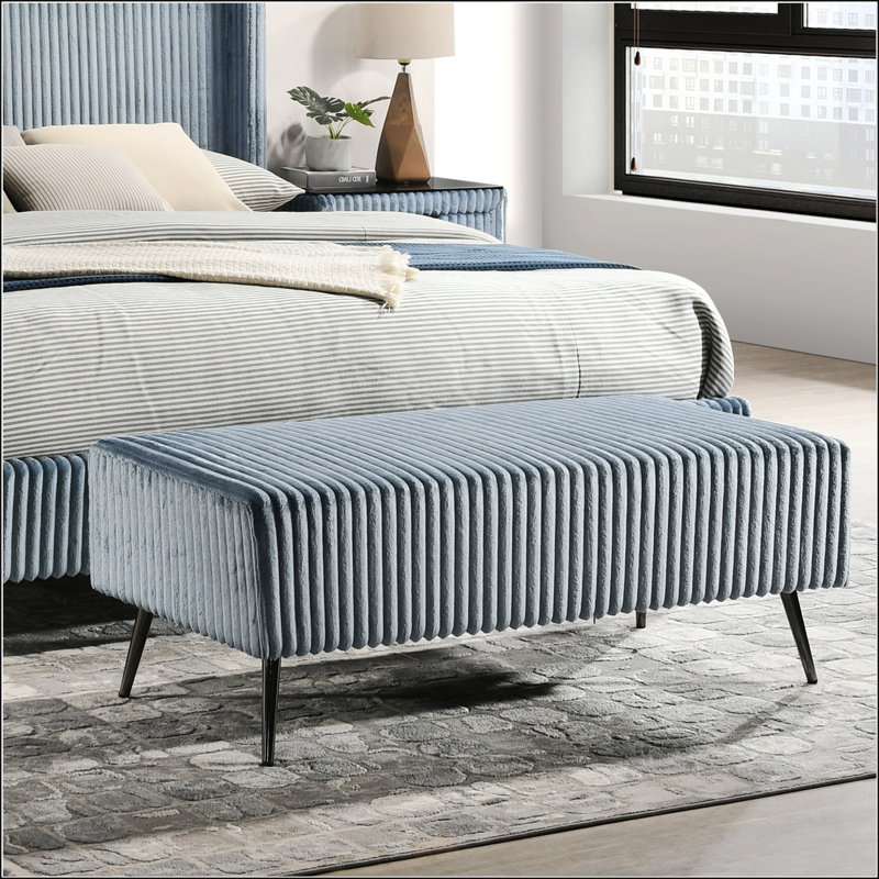 Banc rembourré en velours côtelé Mavela, siège luxueux et confortable pour les intérieurs modernes