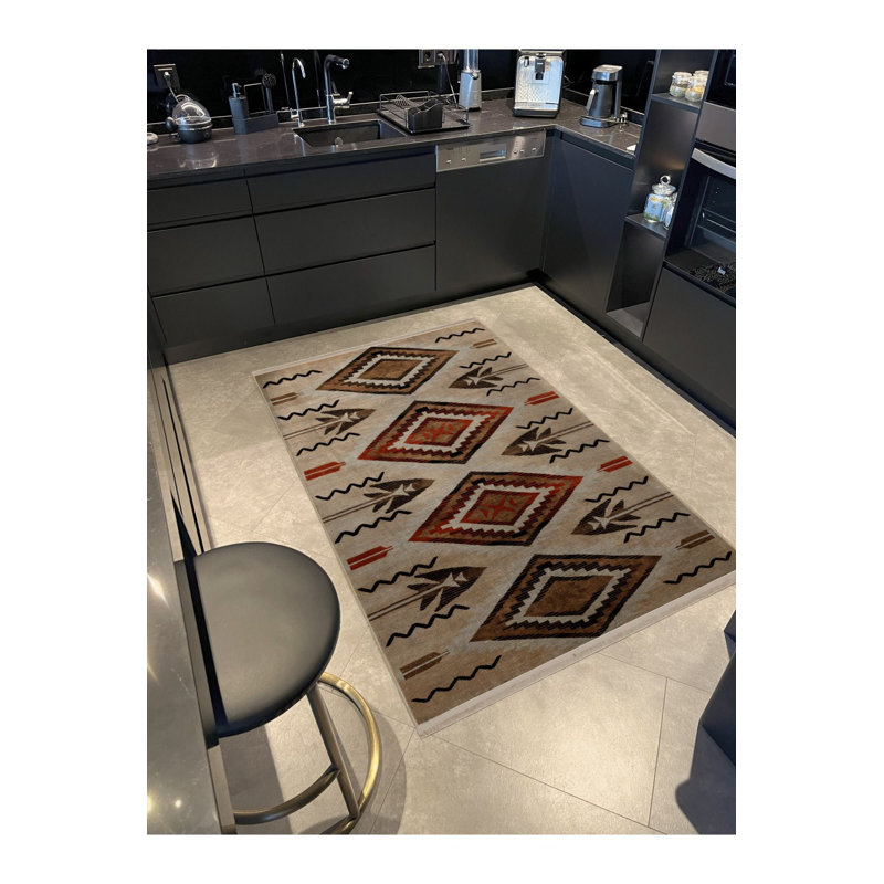 Tapis décoratif traditionnel frangé à motif traditionnel lavable à la machine, Tapis de couloir 2 pi 6 po x 6 pi 7 po