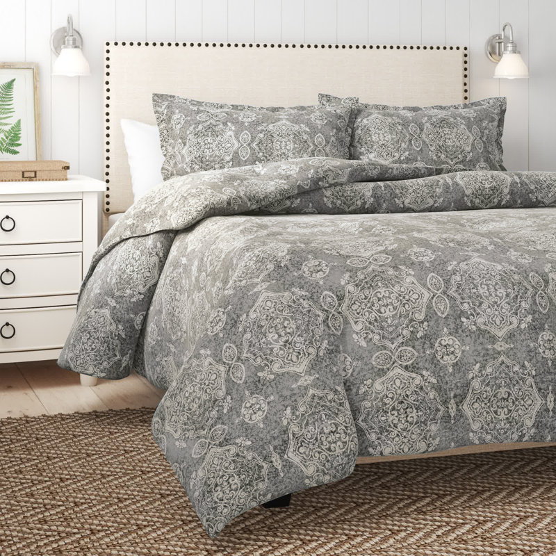 Gae Cotton Geometric Shapes Duvet Cover, Full/Queen Duvet Cover + 2 Shams, Stone