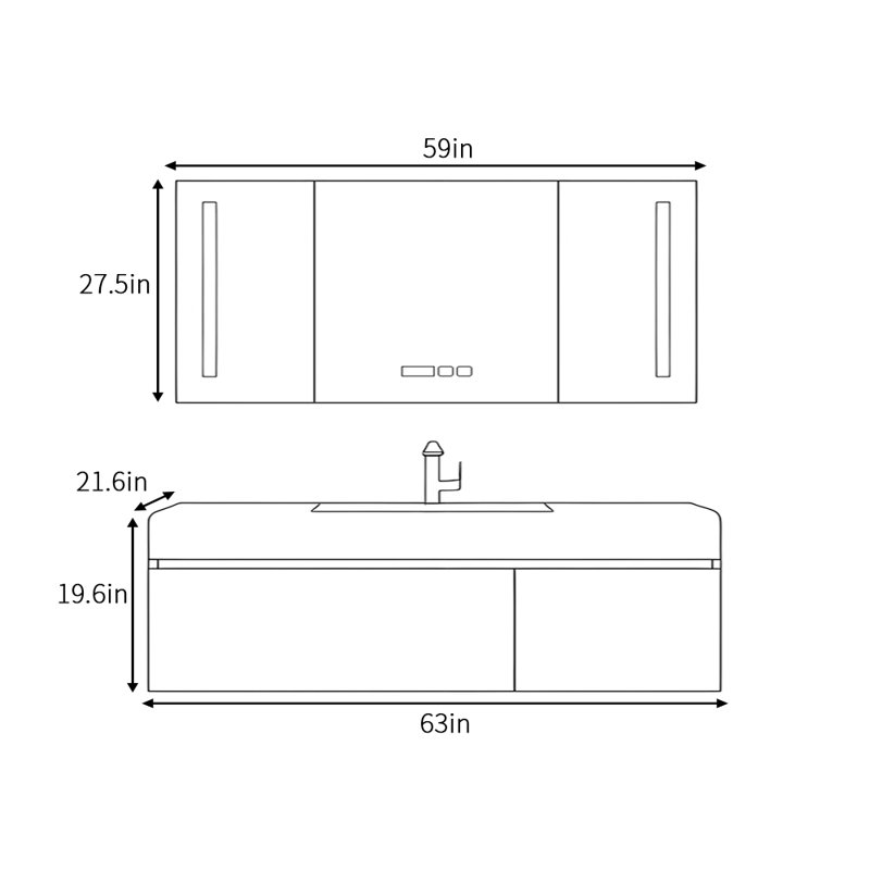 Grissett, H 19,6 po x l 63 po x P 21,6 po