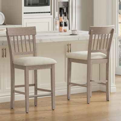 Upholstered Counter Stool with Solid Wood Frame