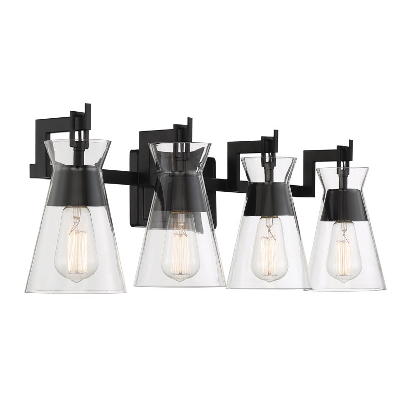 Éclairage pour salle de bain 4 lumières Kesia en noir, Noir, H 9,5 po x l 32 po x P 32 po, Quatre lumières