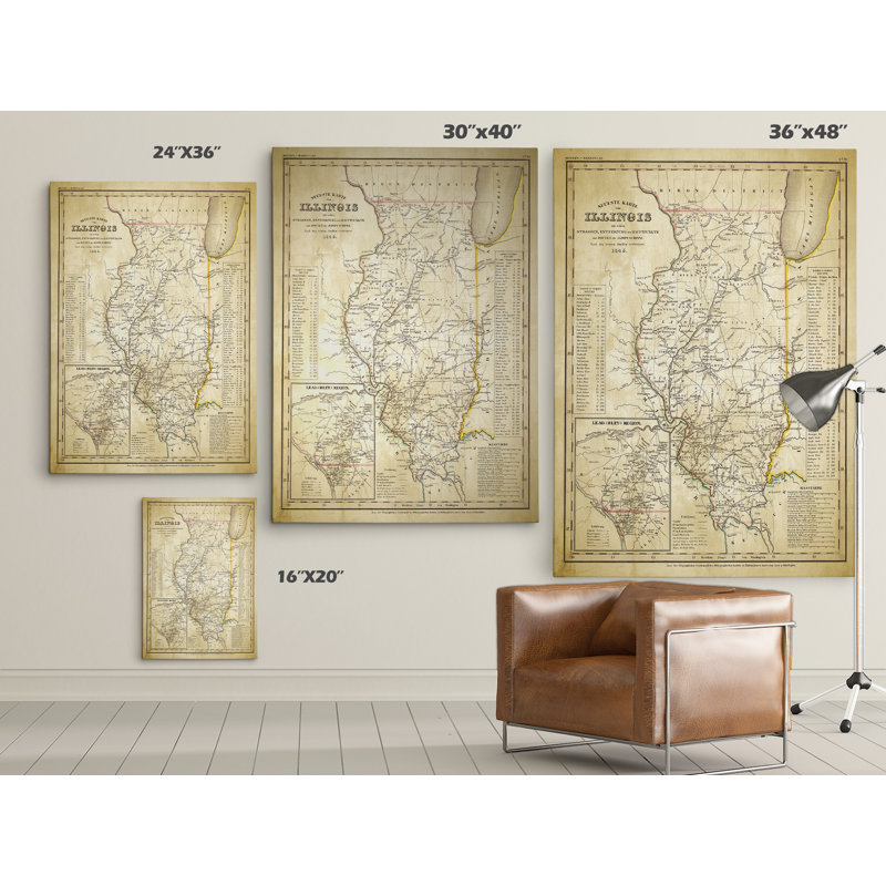 « illinois sketch map ii », reproduction d’impression sur toile tendue, H 36 po x l 48 po x P 1,5 po