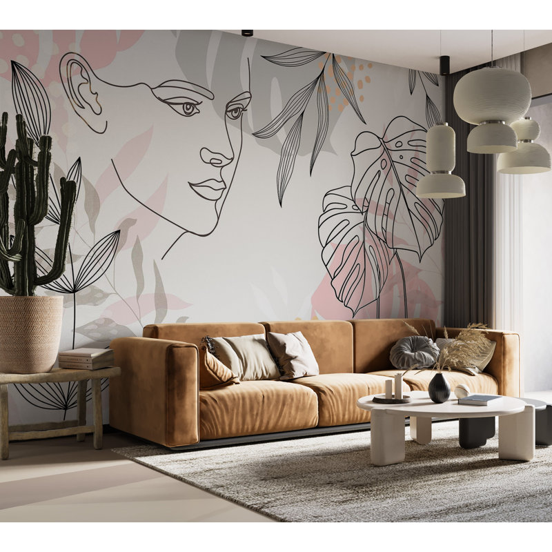 Murale abstraite pelez et collez - Dessin au trait sauvage, L 100 po x l 135 po