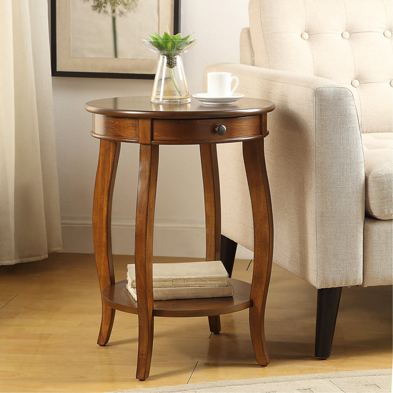 Table de bout en noyer avec tiroir et tablette pour petits espaces Modern Living