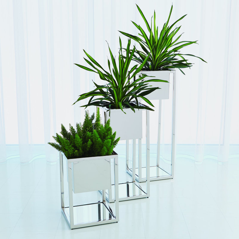 Escher Pedestal/Planter, 30" H x 14" W x 14" D, Brass