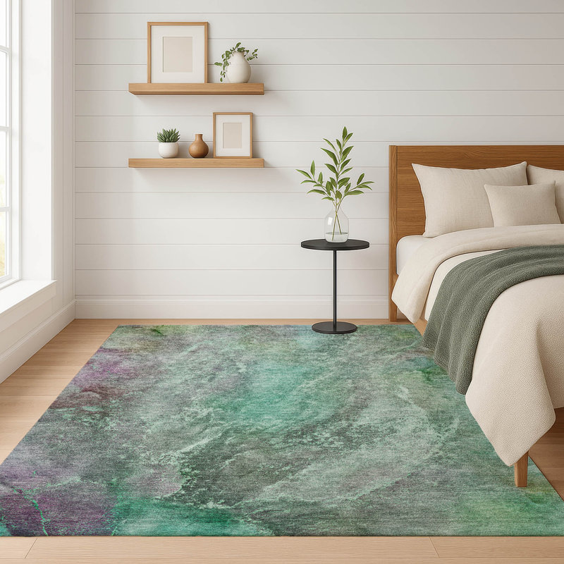 Premium Machine Washable Mayfield AMF2307 Abstract Rug, Teal, 8' x 10'