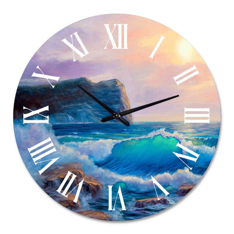 Blue Waves Breaking At The Beach III - Horloge murale nautique et côtière, Surdimensionné