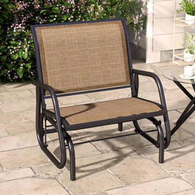 Outdoor Metal Frame Porch Glider Chair With Breathable Fabric For Relaxation