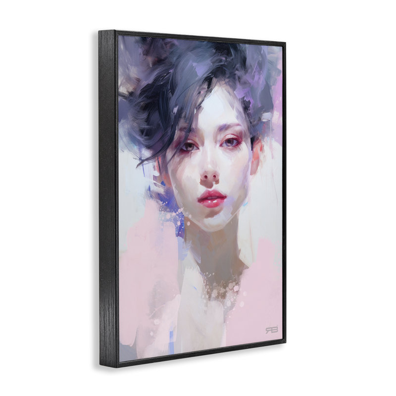 Femme aux cheveux mauves, estampe numérique de Roozbeh Bahramali, H 18 po x l 12 po, Giclée encadrée noir minuit