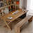 Nut-brown+Black Rectangular Solid Wood+Iron desk-1680361192