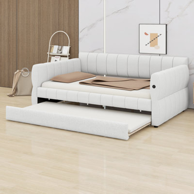 Multifunctional Upholstered Platform Bed Frame Featuring USB Ports And Convenient Trundle