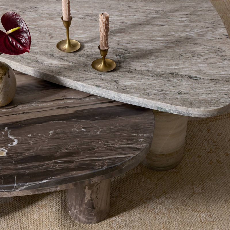 Zion Coffee Table Set-Antique White Marble, Antique White Marble/Rocky Brown Marble, White/Brown