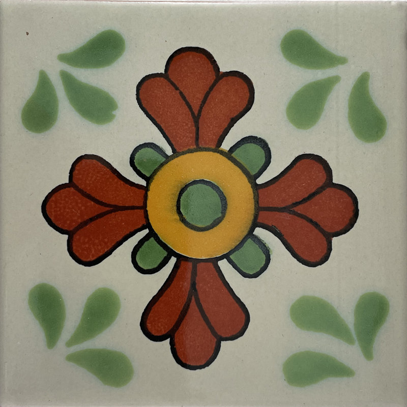 4.2" x 4.2" 9pcs TalaMex Seville Mexican Clay Tile Handmade Talavera Backsplash Mosaic, White