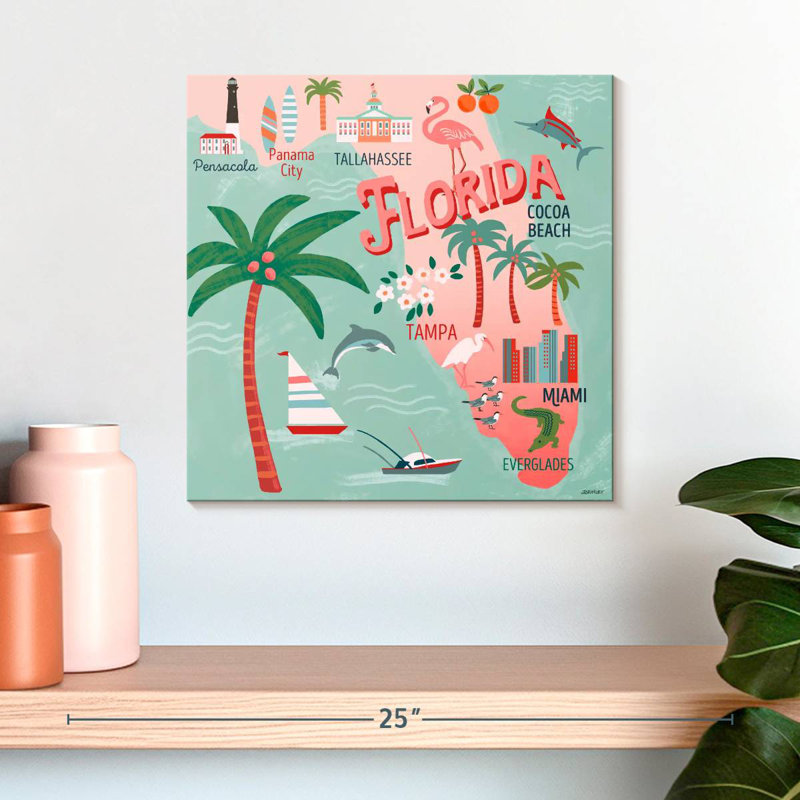 Aliaz State Maps - Florida Attractions, 16" H x 16" W