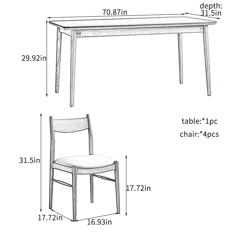 Durable Slate & Walnut Wood Dining Table Sets., Black, 29.92"H x 70.87"L x 31.5"W