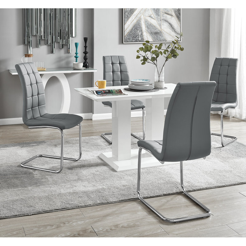 Eubanks Dining Set with 4 Chairs, Elephant Grey, White