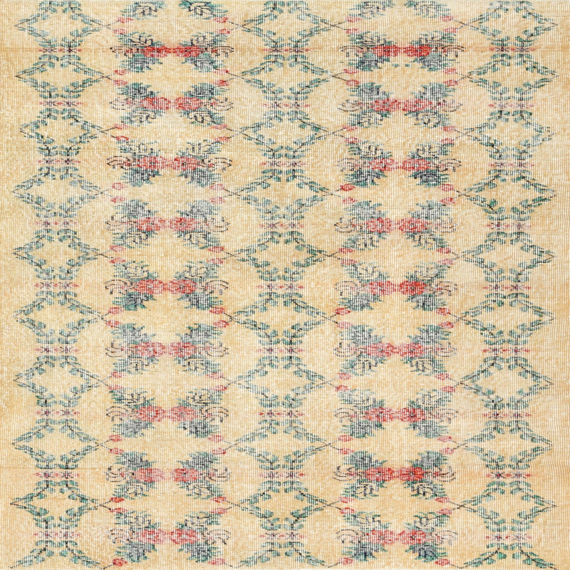 Tapis contemporain beige / olive clair, Carré 5 pi