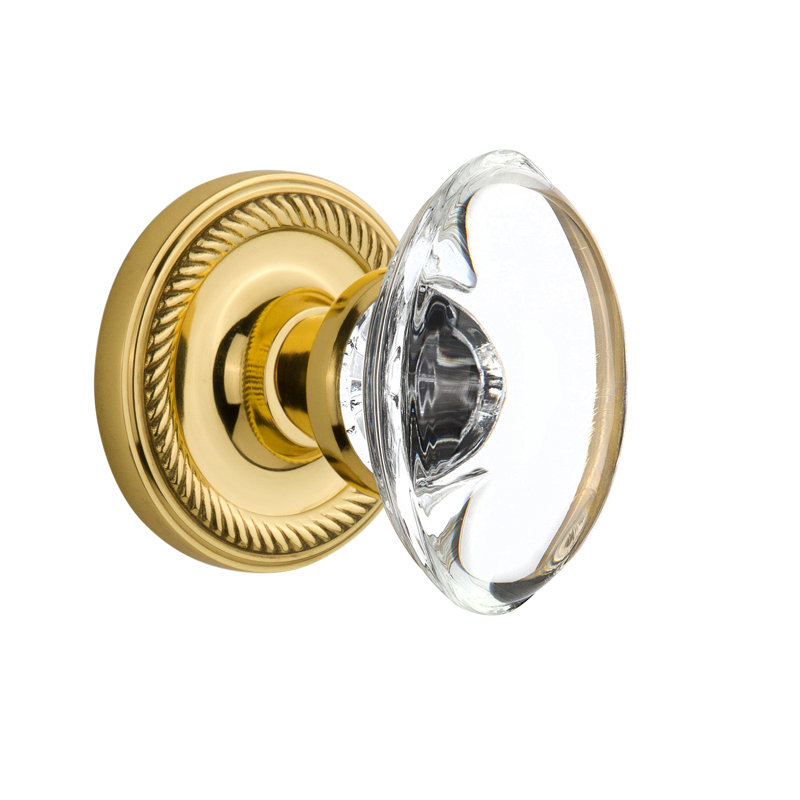Rope Crystal Oval Interior Mortise Door Knob, Polished Brass