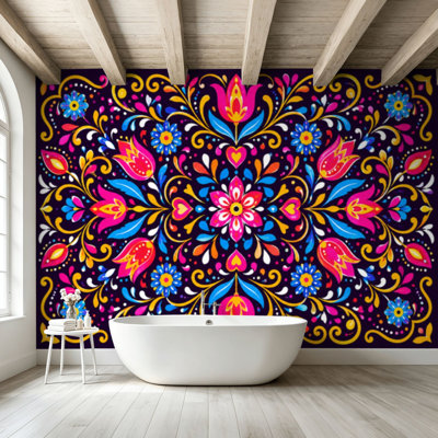 Peel and Stick Wallpaper Wall Mural Mexican flower Mexican ethnic embroidery decoration ornament Wall Art Self Adhesive and Removable