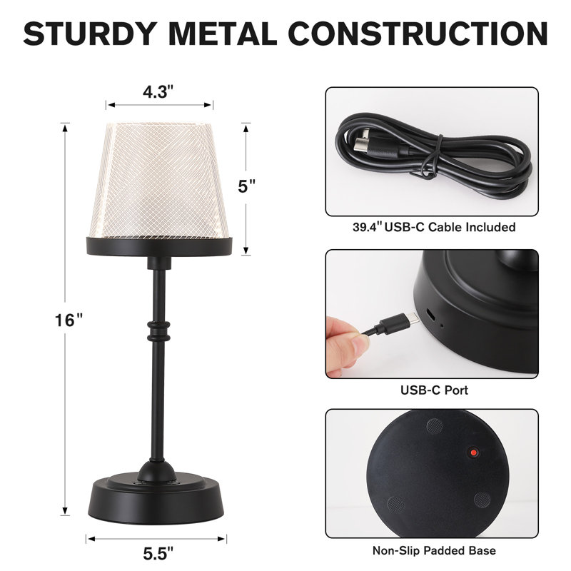 Lampe Tabel à DEL réglable sans fil avec lumière à intensité variable et couleurs RVB, Noir, noir, noir, noir