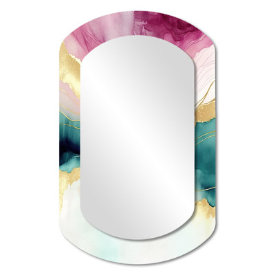 Abstract Geode Marble Waves Pink III - Marble Cylinder Unique Wall Mirror Decor, Pink Asymmetrical Large Mirror, Printed Metal Art