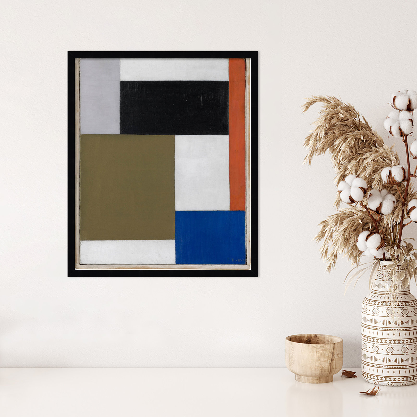 Composition by Theo Van Doesburg, Black Paper Framed, 17" H x 14" W